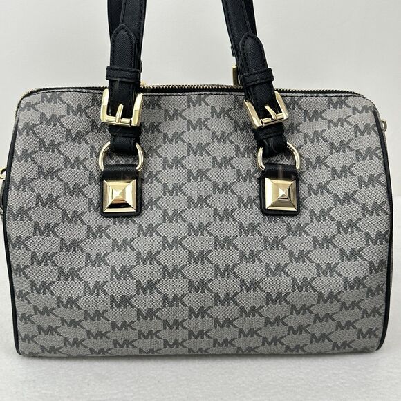 Michael Kors Grayson Large Satchel MK Signature Gray Black with Gold Hardware - Picture 7 of 15